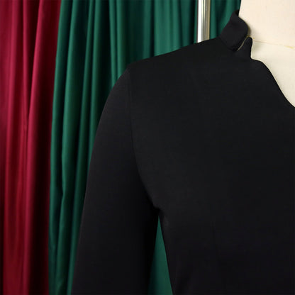 Close-up of the luxurious fabric and button details on CM.YAYA Plus Size Flare Sleeve Blazer, embodying modern elegance for professional women.