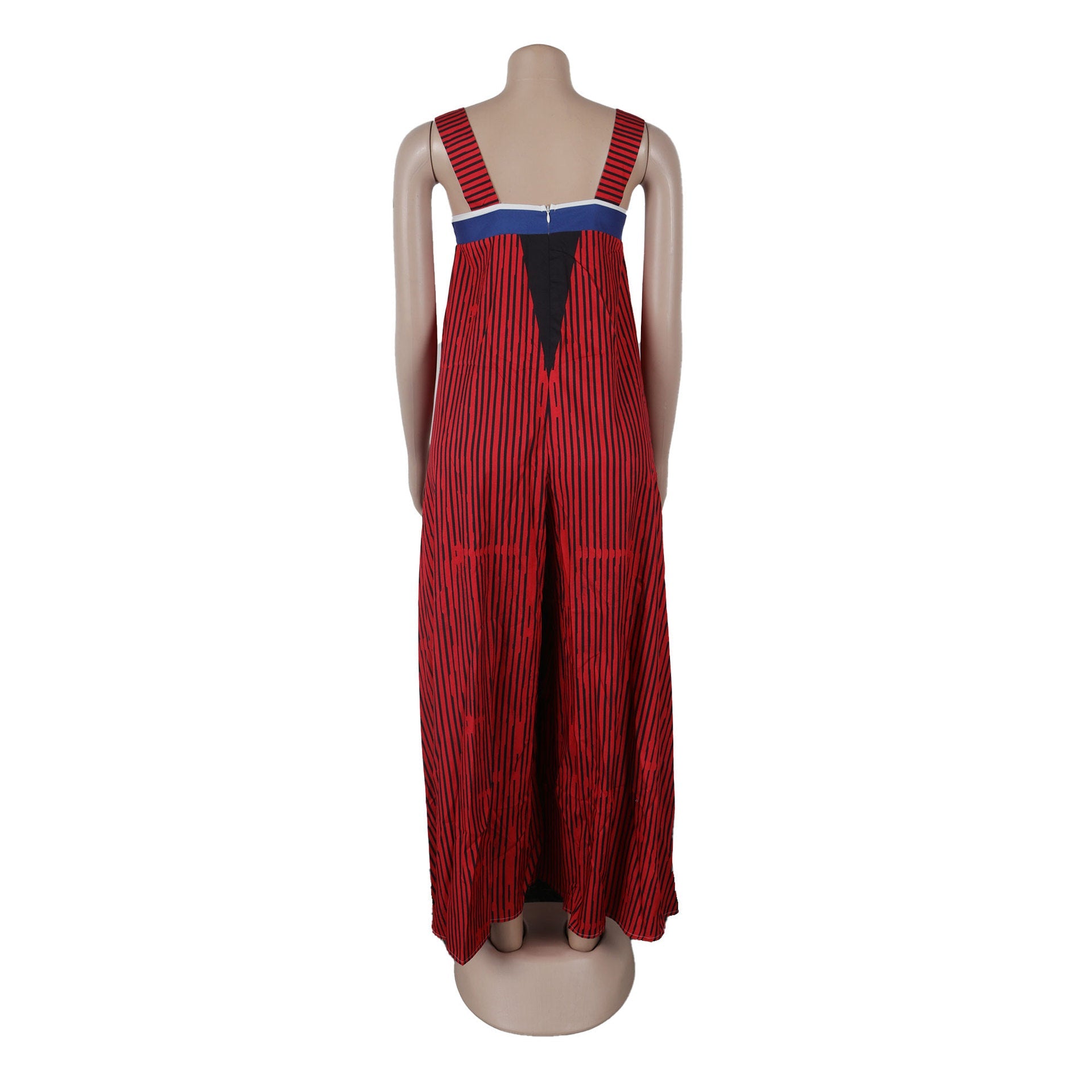 Model wearing the CM.YAYA Women’s Striped Wide Leg Sleeveless Jumpsuit, epitomizing luxury summer fashion, with stylish wide legs and chic high waist perfectly complemented by elegant accessories.