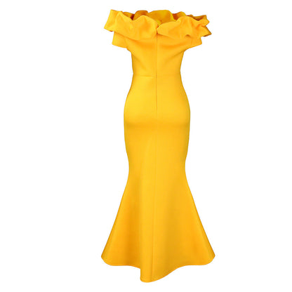 Stylish off the shoulder evening gown featuring a trumpet silhouette, perfect for formal events, available in sizes M to XXXL.