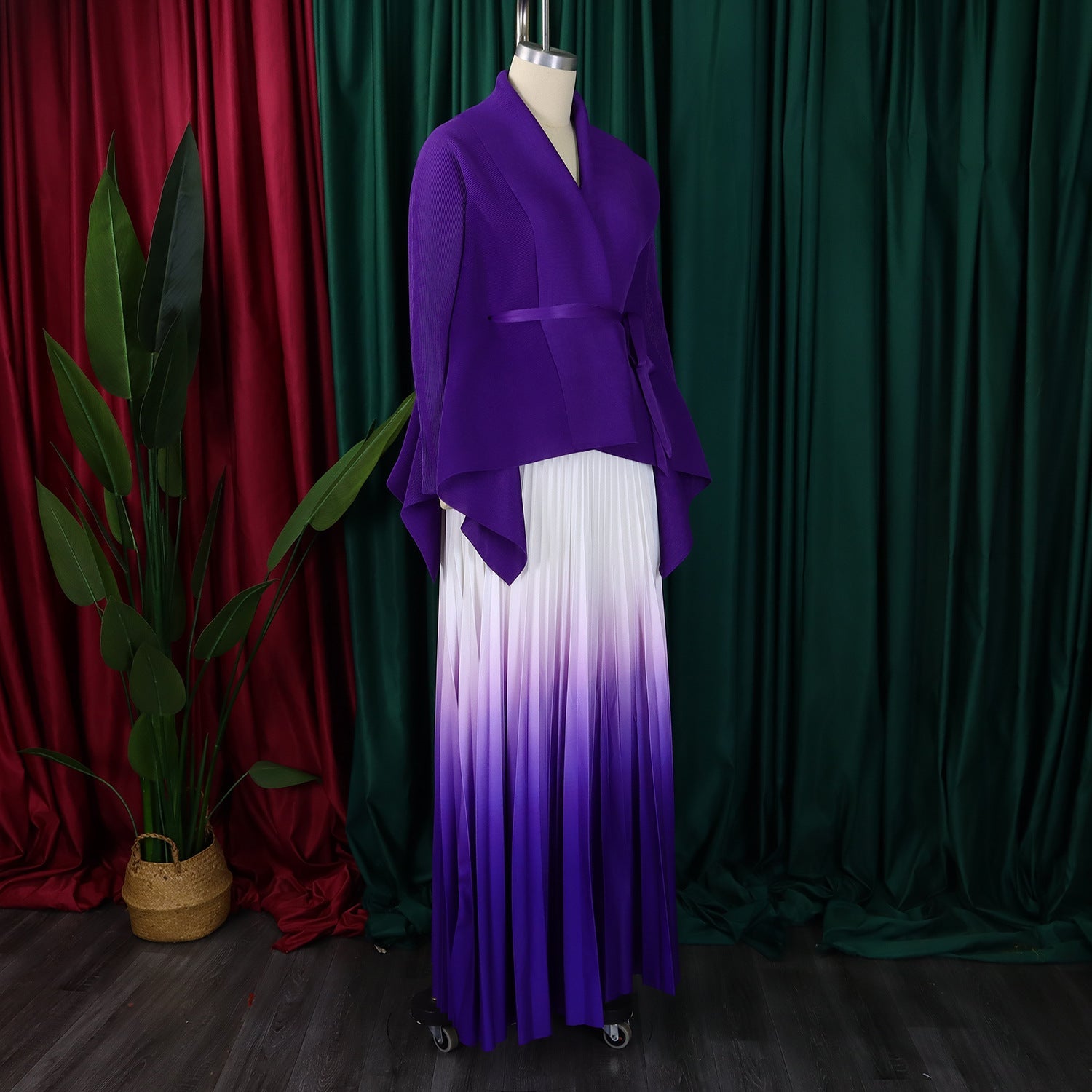 Sophisticated CM.YAYA Women's full sleeve blouse and pleated skirt set, featuring a stylish gradient design, ideal for chic autumn and winter wear.