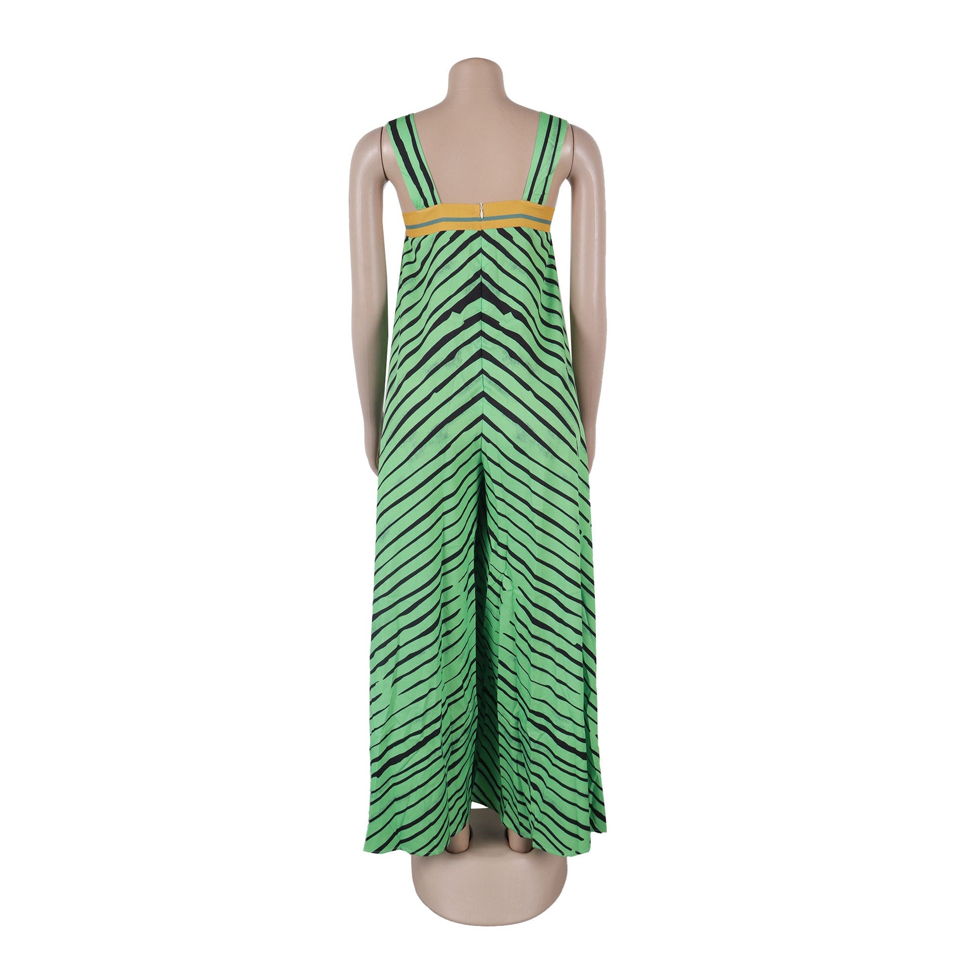 Model wearing the CM.YAYA Women’s Striped Wide Leg Sleeveless Jumpsuit, radiating chic summer style ideal for both casual and formal events.