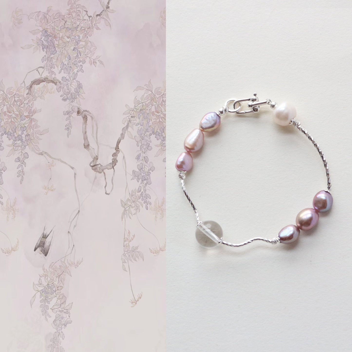 JEKIRA Lavender Pearl & Crystal Bracelet Duo