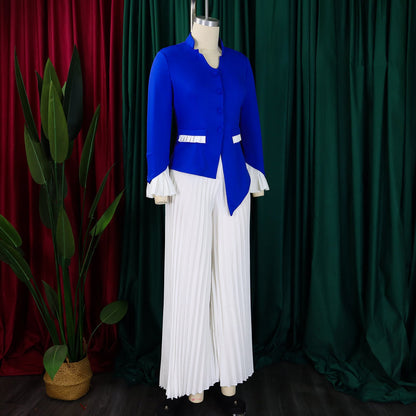 Sophisticated CM.YAYA Women's Plus Size Office Lady Blazer Set featuring a V-neckline and flare sleeves, exuding luxury for the modern professional.