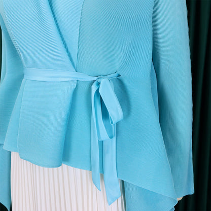 Elegant CM.YAYA women's gradient blouse featuring full sleeves and a stylish belt, perfect for autumn/winter fashion.