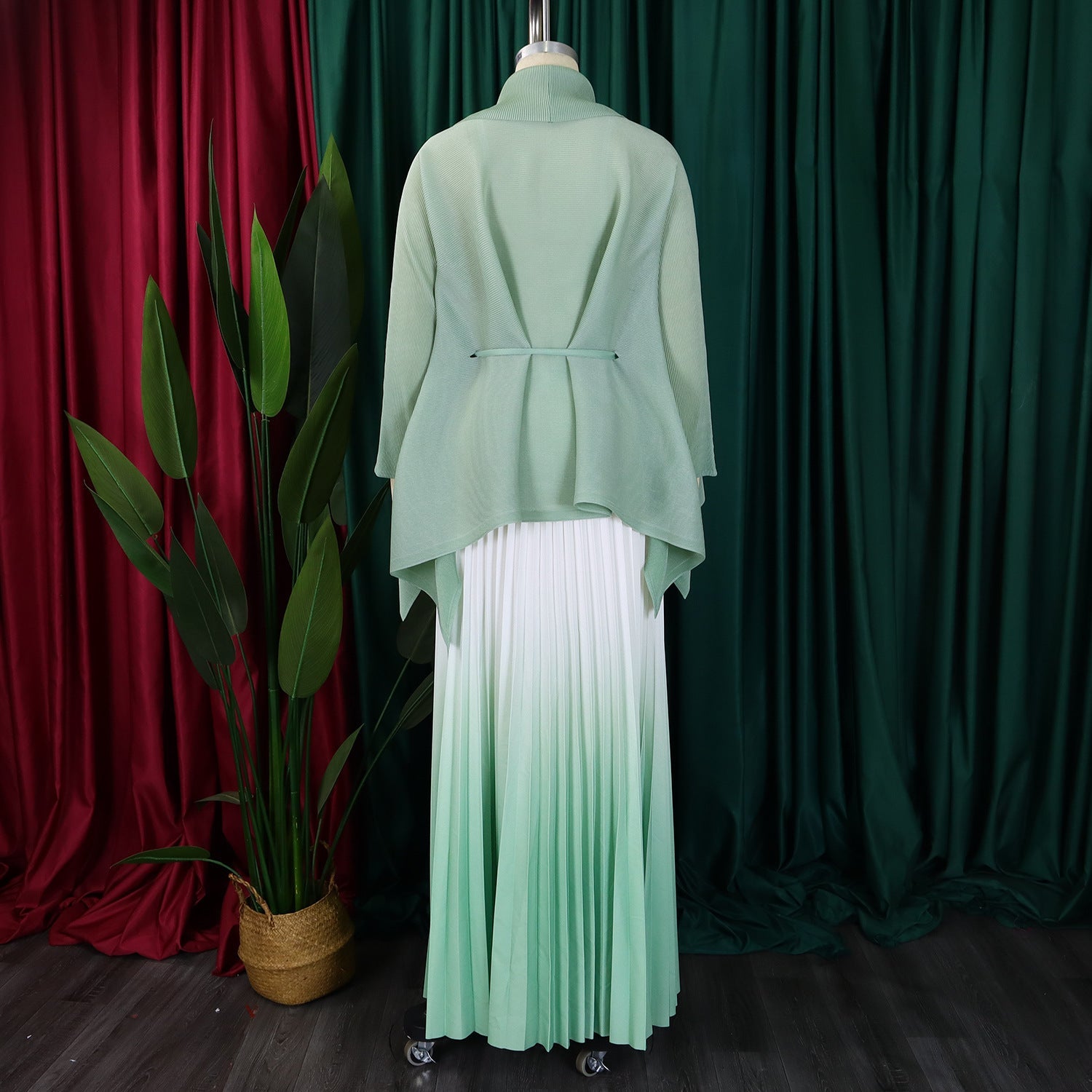 Luxurious CM.YAYA 2 piece set in elegant gradient shades, including a full sleeve blouse and long skirt, great for middle-aged fashionistas.