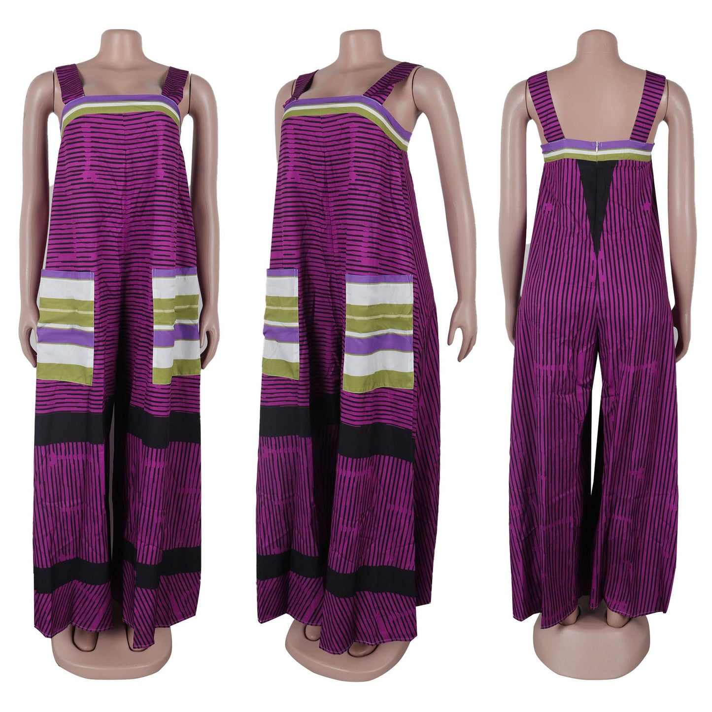 Elegant full-length wide leg jumpsuit by CM.YAYA featuring a high waist and chic striped pattern, ideal for upscale summer occasions, sourced from Hot Trends Area.
