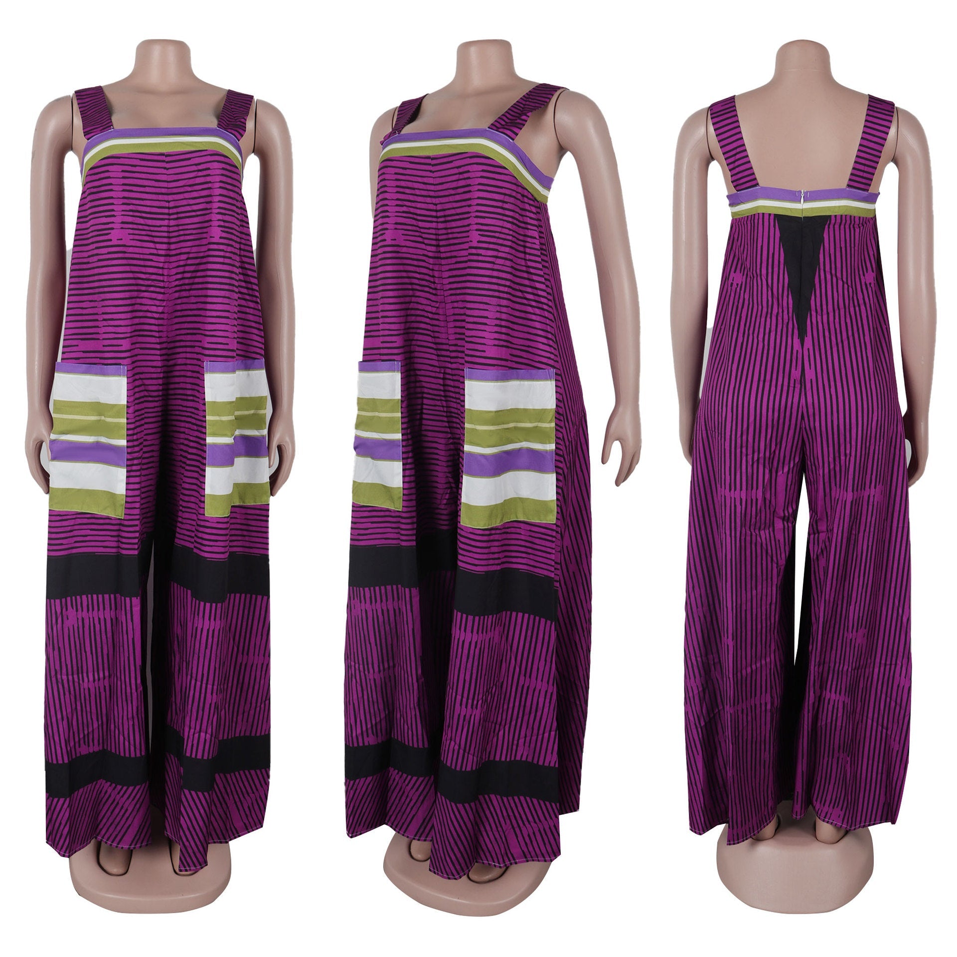 Elegant full-length wide leg jumpsuit by CM.YAYA featuring a high waist and chic striped pattern, ideal for upscale summer occasions, sourced from Hot Trends Area.