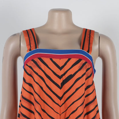 Full-length view of the CM.YAYA Women’s Striped Wide Leg Sleeveless Jumpsuit styled for a chic summer outing, featuring practical pockets.