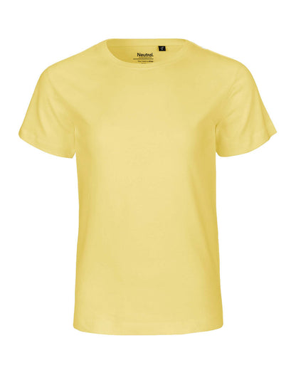 Luxurious Fairtrade organic cotton kids t-shirt in soft lightweight fabric, showcasing classic fit and vibrant colours - perfect for young fashionistas.