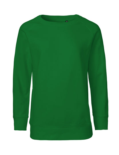 Detail view of luxury organic fairtrade cotton sweatshirt, highlighting double-layered elastane rib finish at neck and cuffs.