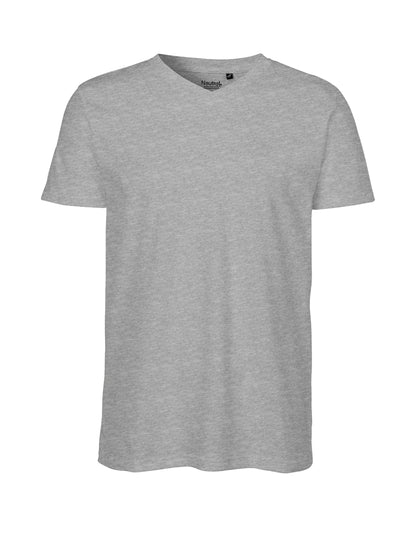 Ethically produced men's V-neck t-shirt made in India, featuring Fairtrade certified organic cotton for a luxurious and sustainable choice.