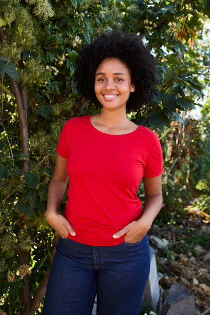 Luxurious Fairtrade organic cotton roll-up sleeve t-shirt for women, showcasing soft and breathable fabric with a flattering fit, perfect for ethical fashion enthusiasts.