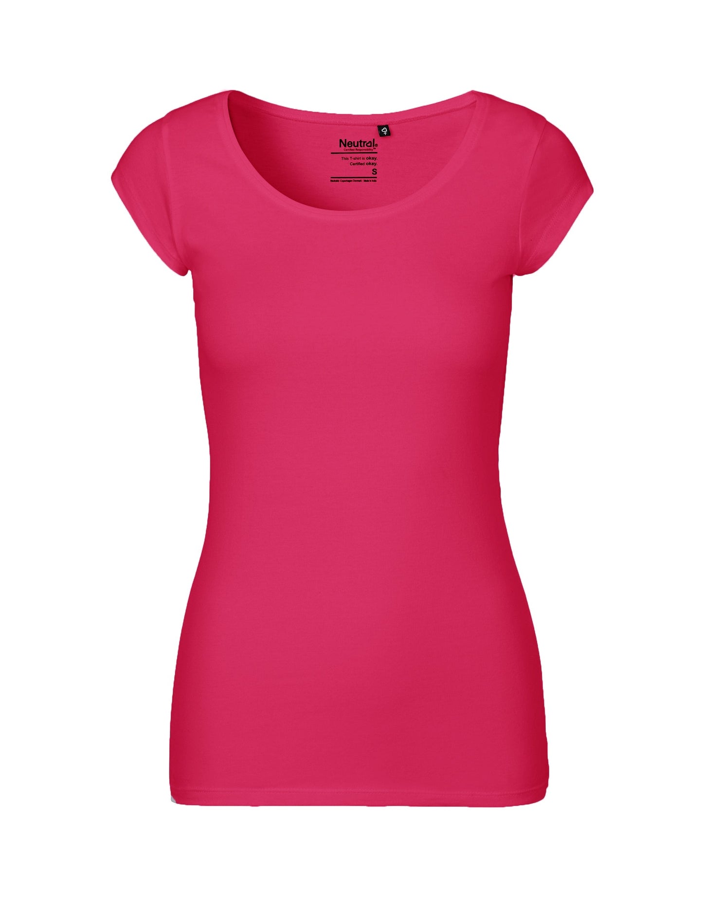 Luxury Fairtrade organic cotton slim-fit roundneck T-shirt for women, featuring a soft and sustainable design, ideal for elegant everyday wear.