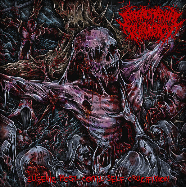 Luxury CD cover of 'Eugenic Post-Coital Crucifixion' by Intracranial Purulency, an official release from Rancid Offal Records, showcasing the raw essence of death metal genre in a lavish presentation.