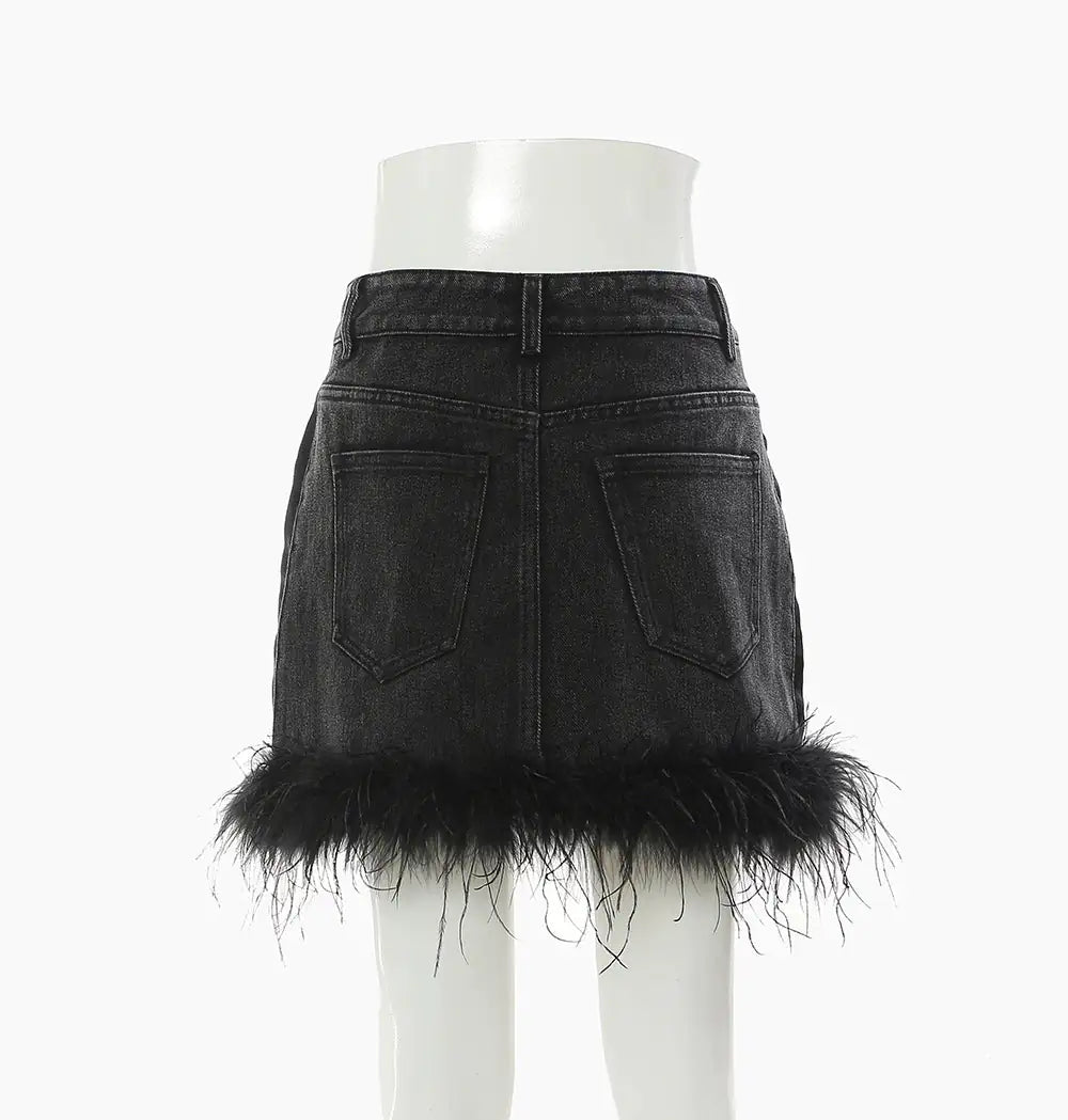 Women's Designer Rough Hem Denim Skirt