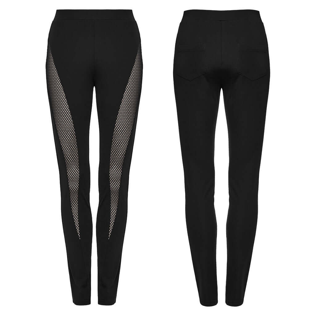 Punk Rave Ausha Leggings - Luxurious stretchy knitted fabric combined with edgy honeycomb mesh, perfect for a stylish and comfortable punk rock ensemble.