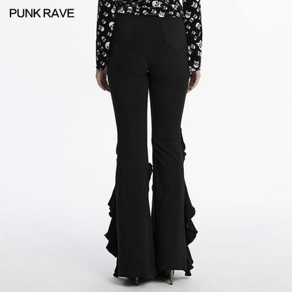 Model wearing Punk Rave Veda Flared Pants, capturing the unique retro aesthetic and flattering silhouette, perfect for a fashionable ensemble.