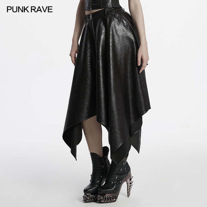 Close-up view of the Punk Rave Myra faux leather skirt highlighting the premium fabric and stylish front metal zipper.