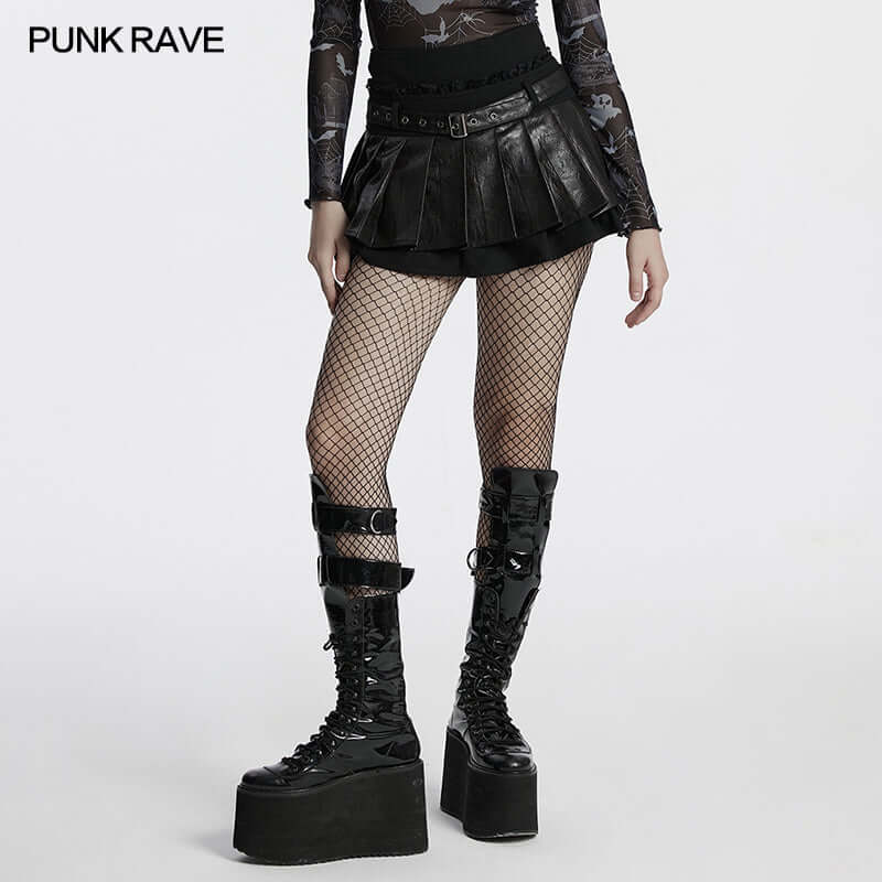 Close-up view of the Punk Rave Jianna Pleated Skirt highlighting its exquisite fabrics and stylish design elements.