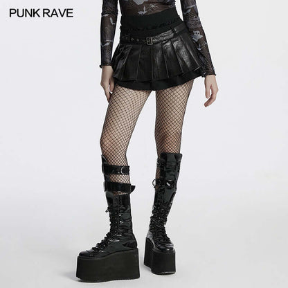 Close-up view of the Punk Rave Jianna Pleated Skirt highlighting its exquisite fabrics and stylish design elements.