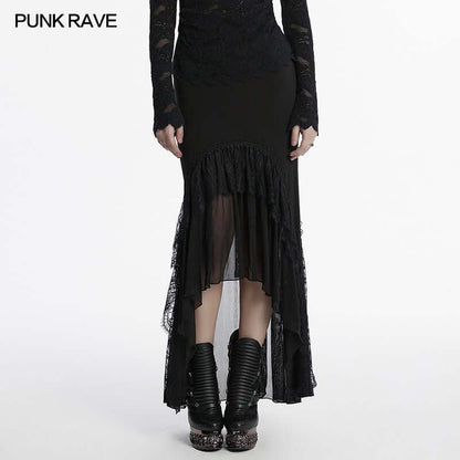 Chic asymmetrical Punk Rave Blossom Skirt with hidden side zipper, crafted from breathable chiffon blend for comfort and style in any setting.
