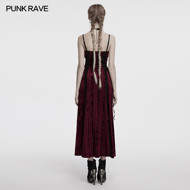 Elegant back view of the adjustable fit Punk Rave Burgundy slip dress featuring concealed zip closure and flattering silhouette.