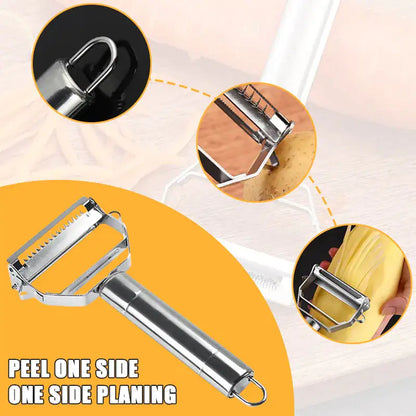 Versatile multi-functional vegetable peeler with integrated planning feature, beautifully constructed for effortless food preparation, a must-have for luxurious kitchen aesthetics.