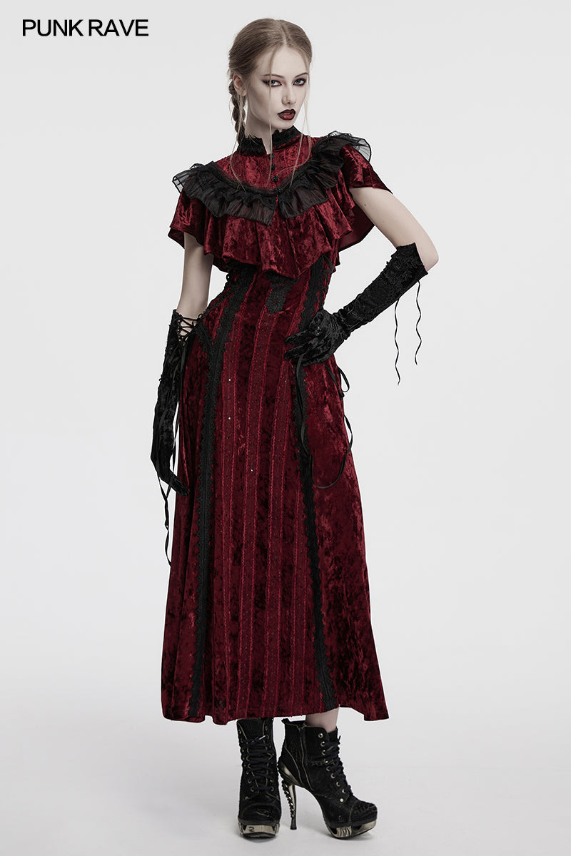 Elegant display of Punk Rave Selene Black Velvet Gloves with adjustable inner straps, ideal for enhancing evening wear and gothic glamour.