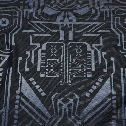 Detail view of the fabric texture of the Punk Rave Eluana Cybergoth Long Sleeve Top, made of 95% polyester and 5% elastane for comfort and flexibility.
