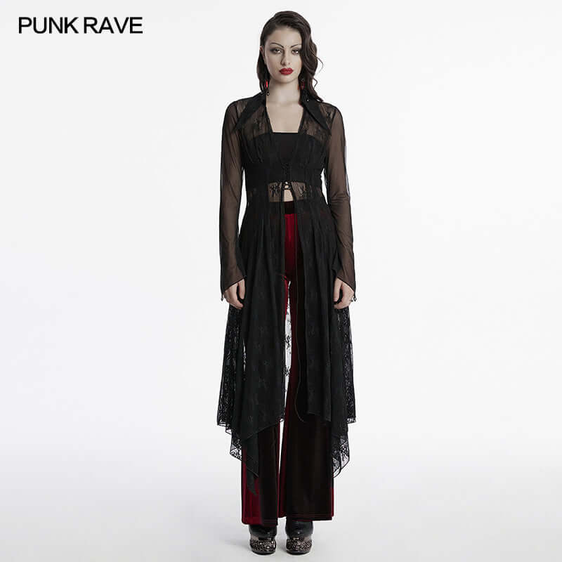 Casual outfit featuring the Punk Rave Tau lace cardigan, illustrating its versatility and chic appeal for various occasions.