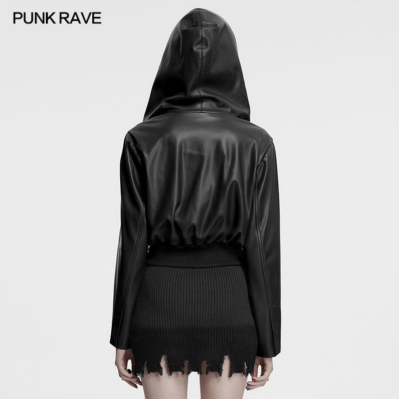 Side view of the Punk Rave Nyx Jacket demonstrating its loose fit and modern cropped length, ideal for layering over gothic and punk outfits.