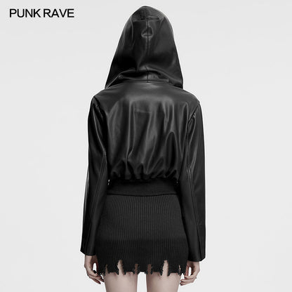 Side view of the Punk Rave Nyx Jacket demonstrating its loose fit and modern cropped length, ideal for layering over gothic and punk outfits.