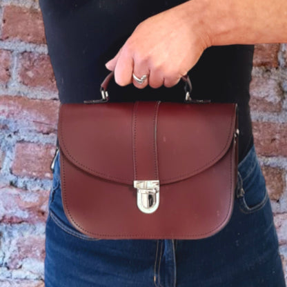 Zatchels Olympia Handmade Leather Handbag - Marsala Red, 22.5cm x 16cm - Custom Engraving Available