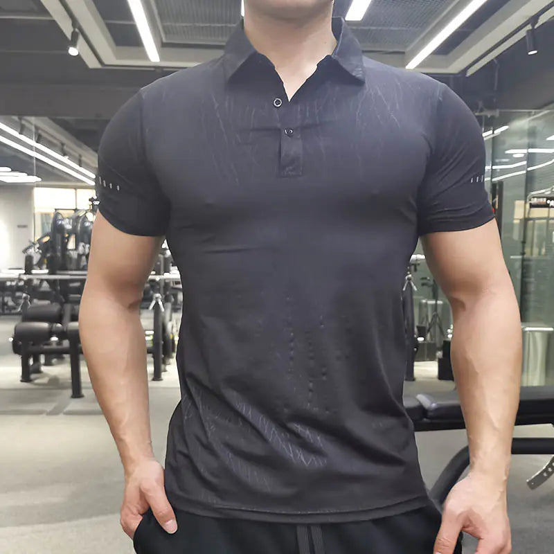 Variety of men's luxury breathable compression shirts in classic black and white colours, ideal for any active lifestyle