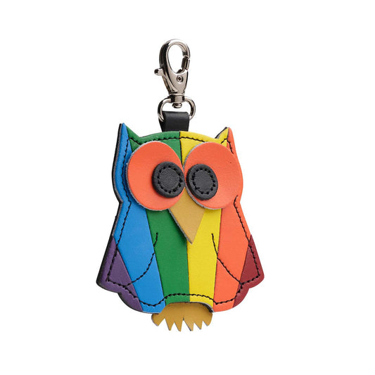 Luxurious Zatchels Hand-Crafted Owl Bag Charm in Pride, featuring exquisite fine leather craftsmanship, perfect for enhancing any style.