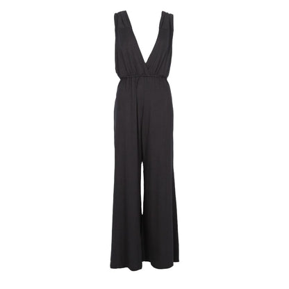 Fashionable backless wrap jumpsuit made from stretchy fabric, ideal for day-to-night wear, embodying a modern 'Greek goddess' look.