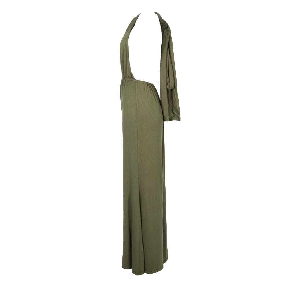 Stylish jumpsuit in beautiful draping fabric, accentuating the waist and offering multiple styling options for daytime and evening elegance.