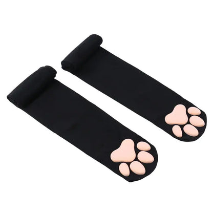 Stylish Playful Lolita 3D Cat Claw Sexy Compression Stockings for Women by Dazzling Dreams Studio, featuring a sleek black design with soft pink paw detail.