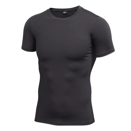Men's Pro Fitness Compression T-Shirt in black, designed for athletic training with a sleek and snug fit for enhanced performance.