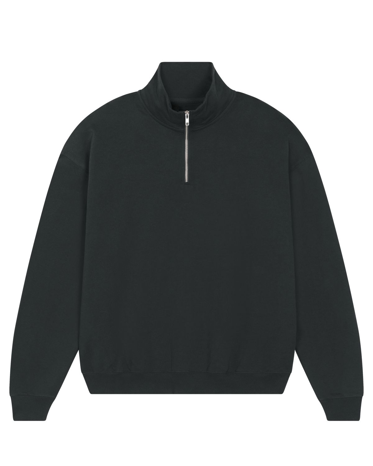 Elegant styling of the unisex oversized quarter zip sweatshirt, perfect for layering in cooler seasons, highlighting its chic design and sustainable fabric.