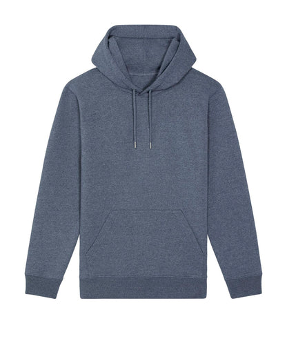 Unisex hooded sweatshirt displayed elegantly on a neutral backdrop, highlighting its eco-friendly design and versatility.