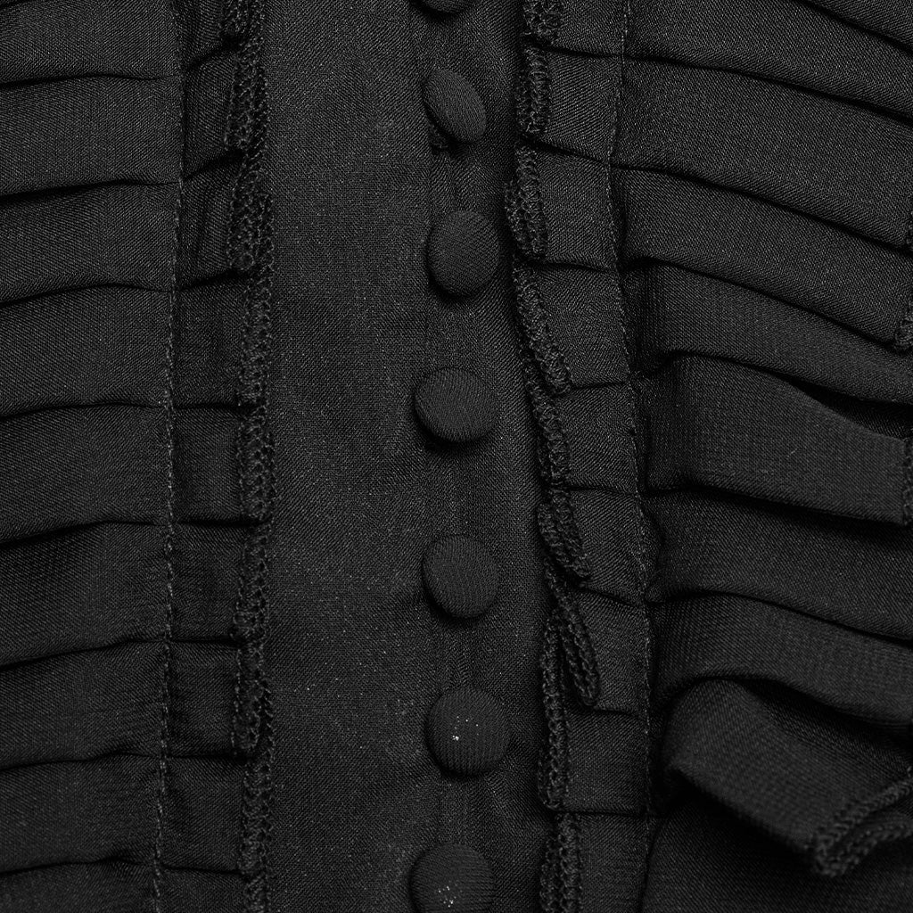 Stylish close-up of the button and pleat detail on the Punk Rave Angelina Dress, reflecting exquisite craftsmanship.
