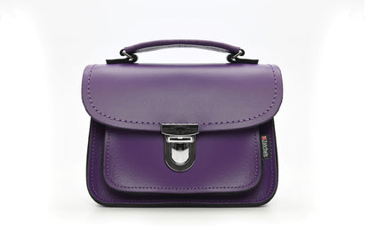 Luna Handmade Leather Bag in luxurious purple, featuring a detachable strap and elegant push lock clasp, perfect for stylish crossbody wear.