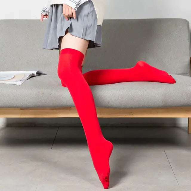 Women's Black White Soild Color Long Socks Stockings