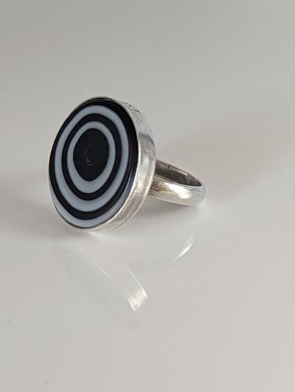 Silver Steed Large Unique Black and White Mass Silver Ring