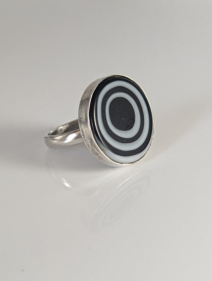 Silver Steed Large Unique Black and White Mass Silver Ring