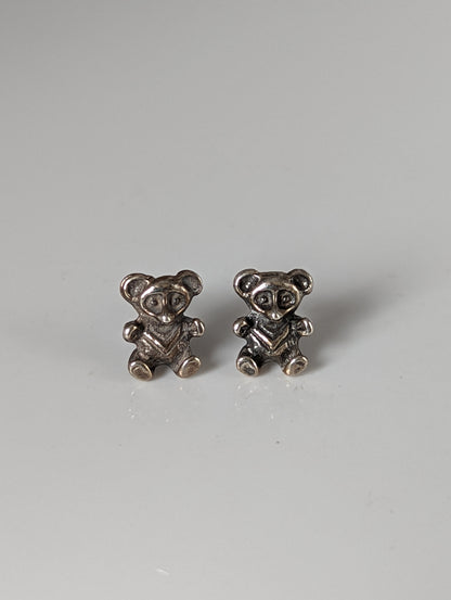 Silver Steed Teddy Bear Stud Earrings