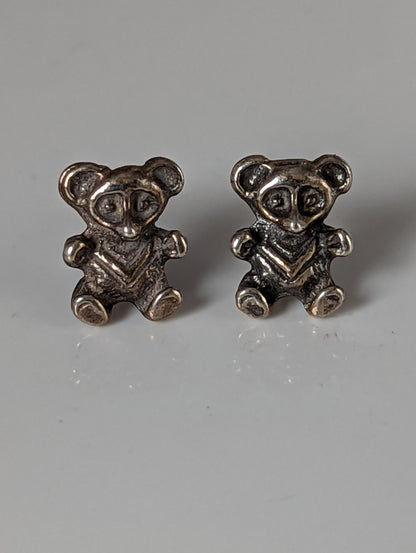 Silver Steed Teddy Bear Stud Earrings