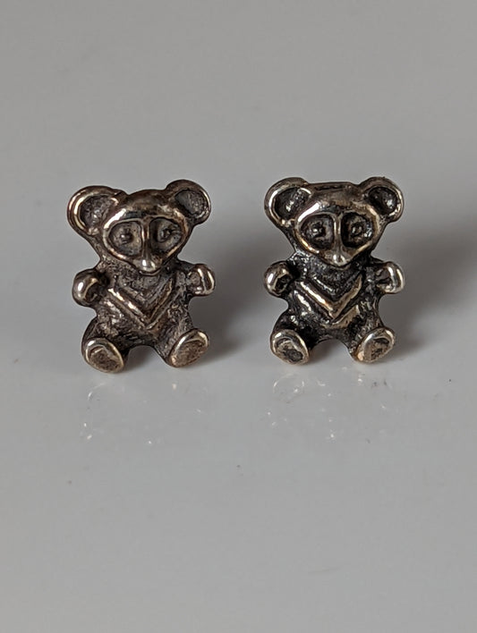 Silver Steed Teddy Bear Stud Earrings
