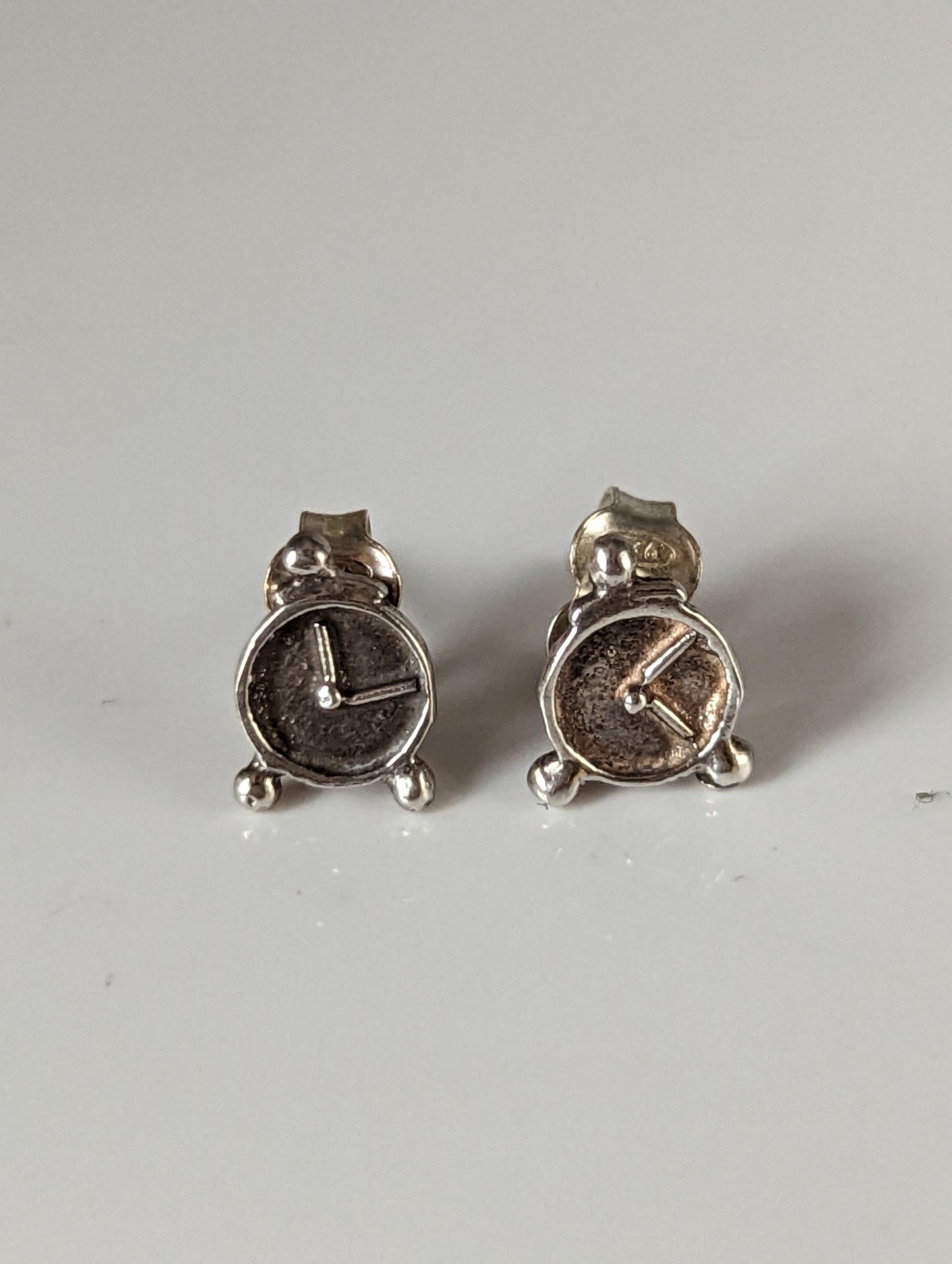 Silver Steed Alarm Clock Stud Earrings